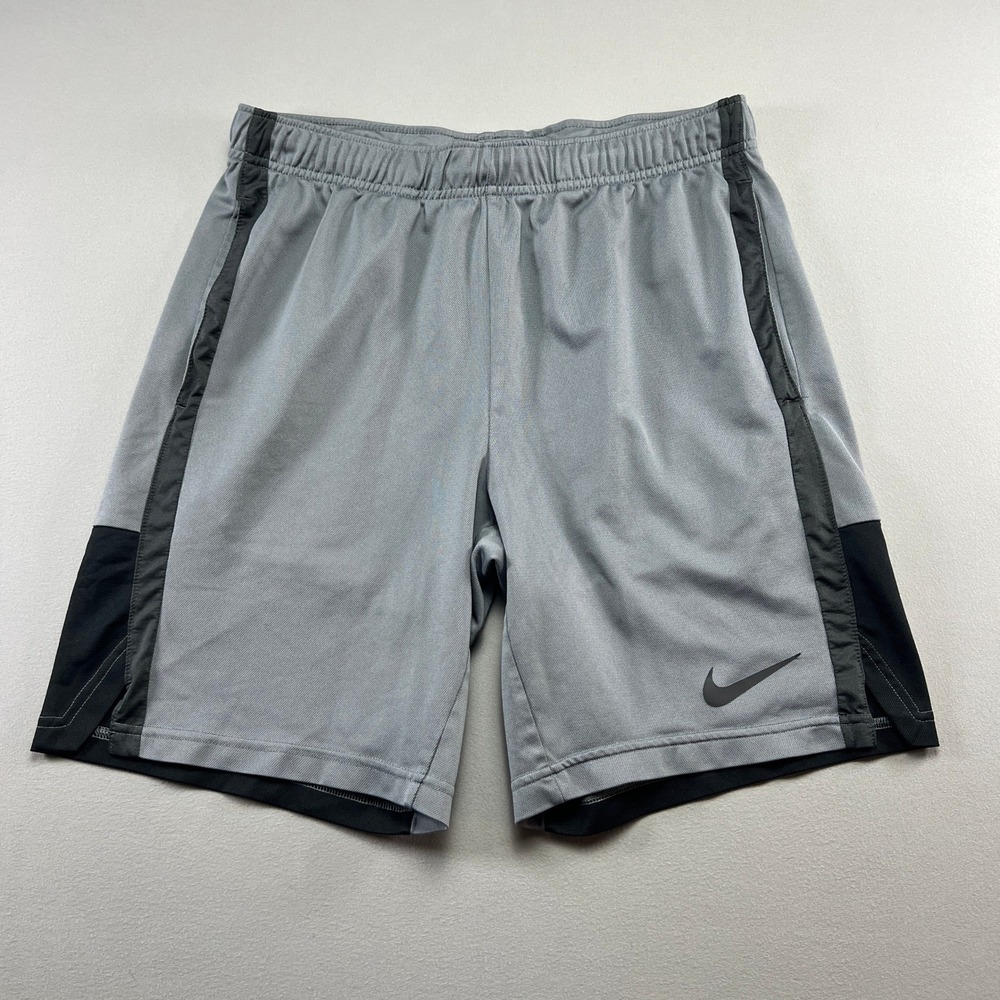 Nike Dri Fit Basketball Shorts Mens Medium Gray Black Swoosh Logo Athleisure